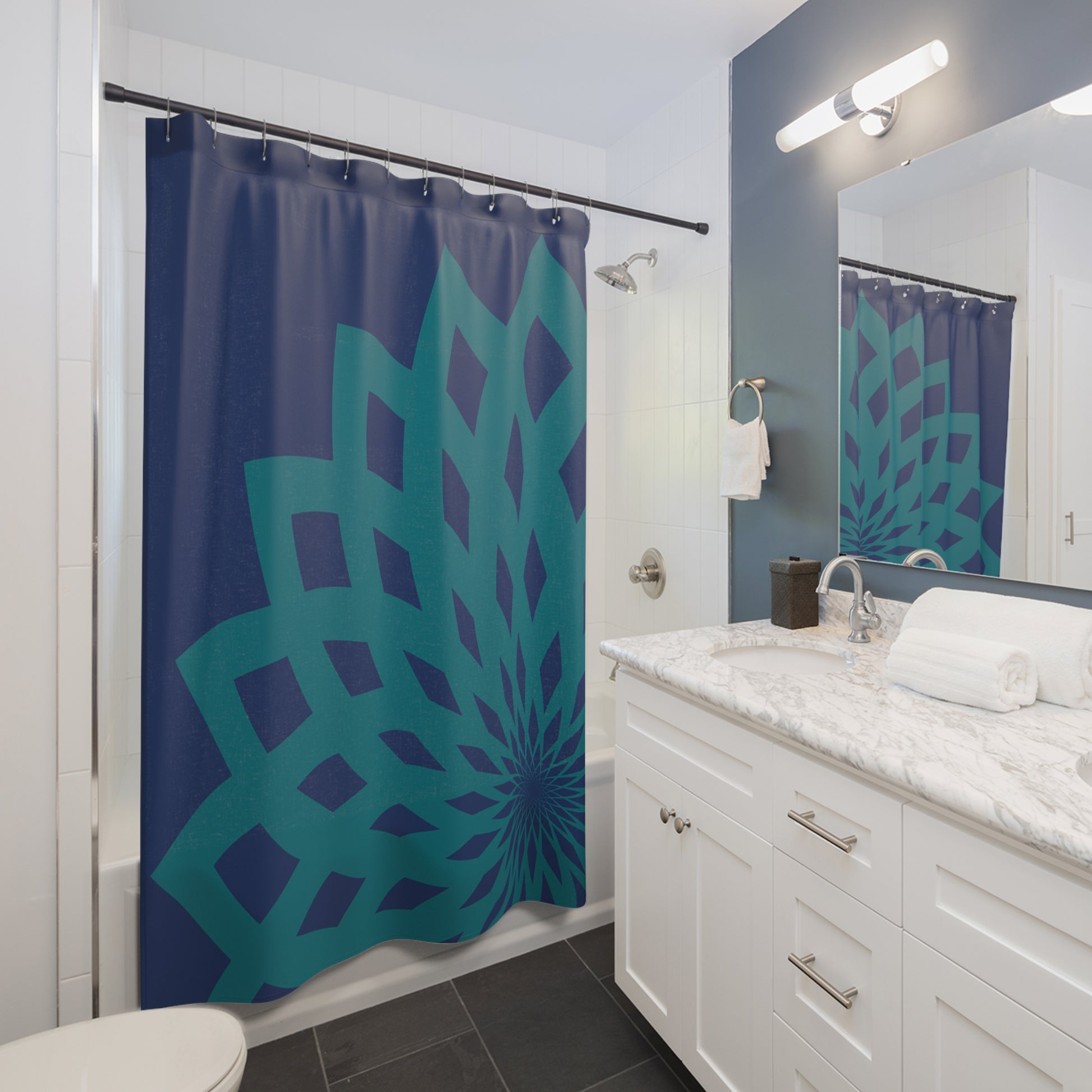 Shower Curtain Contemporary Blue and Teal Large Print Floral Design