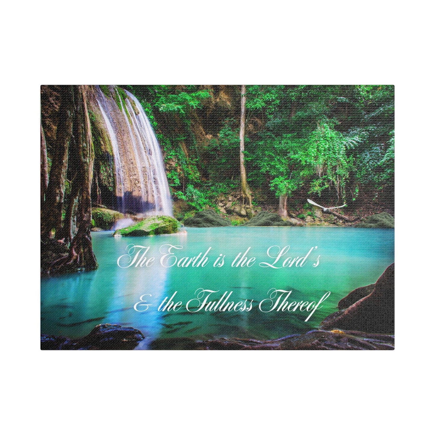 Satin Stretched Canvas – “The Earth is the Lord’s & the Fullness Thereof” Waterfall Wall Art