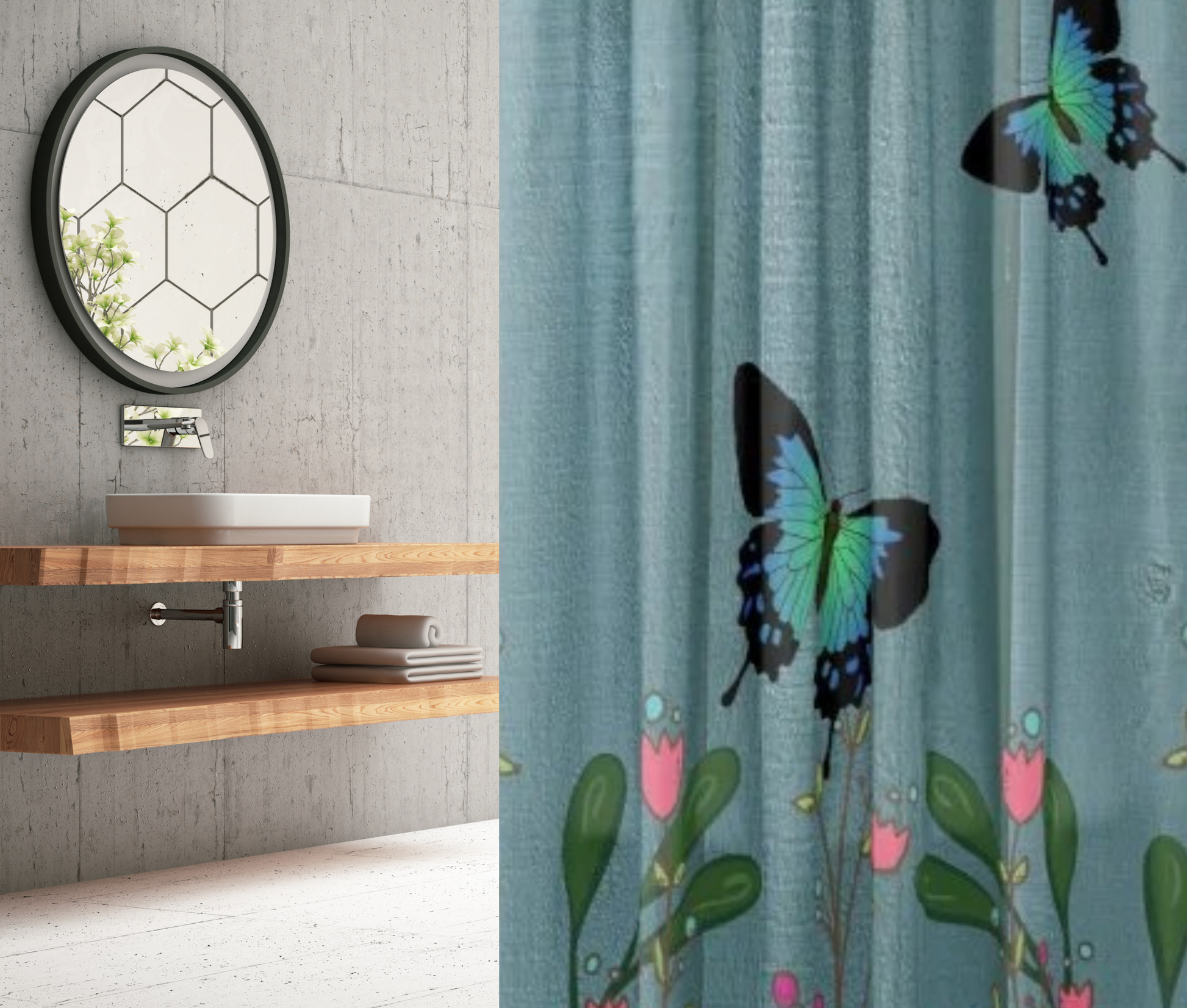 Shower Curtain-Butterflies on the Garden Wall