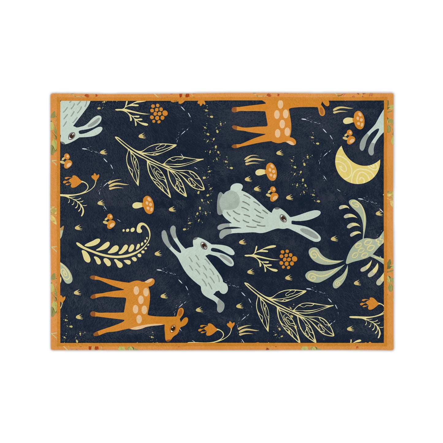 Microfiber Blanket — Moonlit Forest with Bunnies & Deer Velveteen Throw