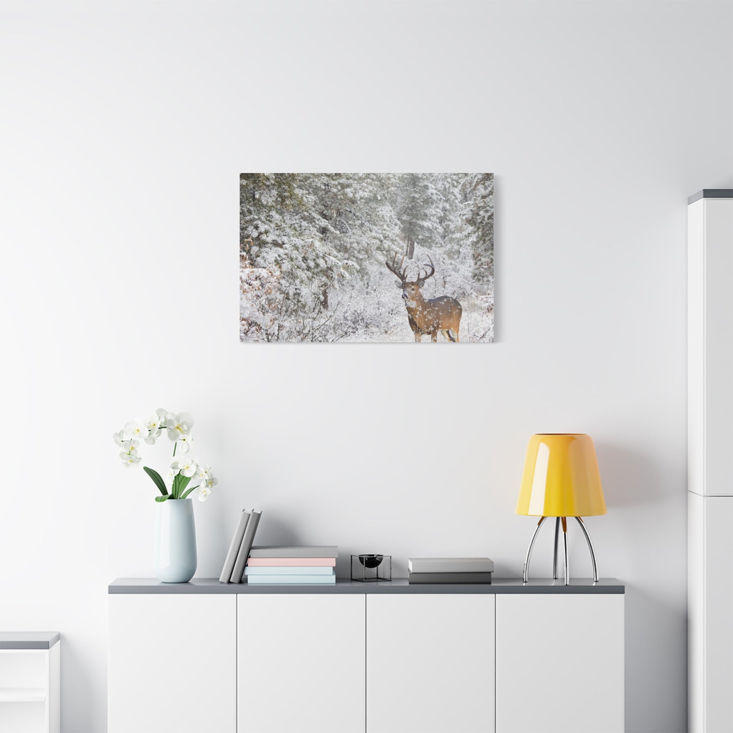 Winter Deer Canvas Wall Art – Snowy Buck Nature Print