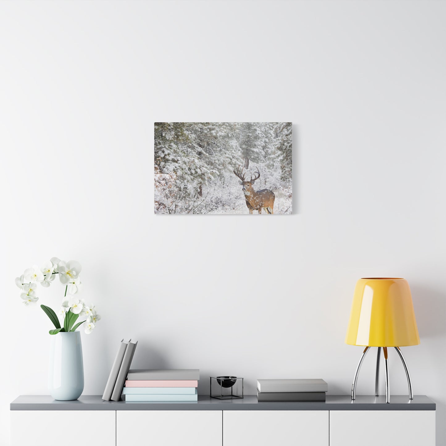 Winter Deer Canvas Wall Art – Snowy Buck Nature Print