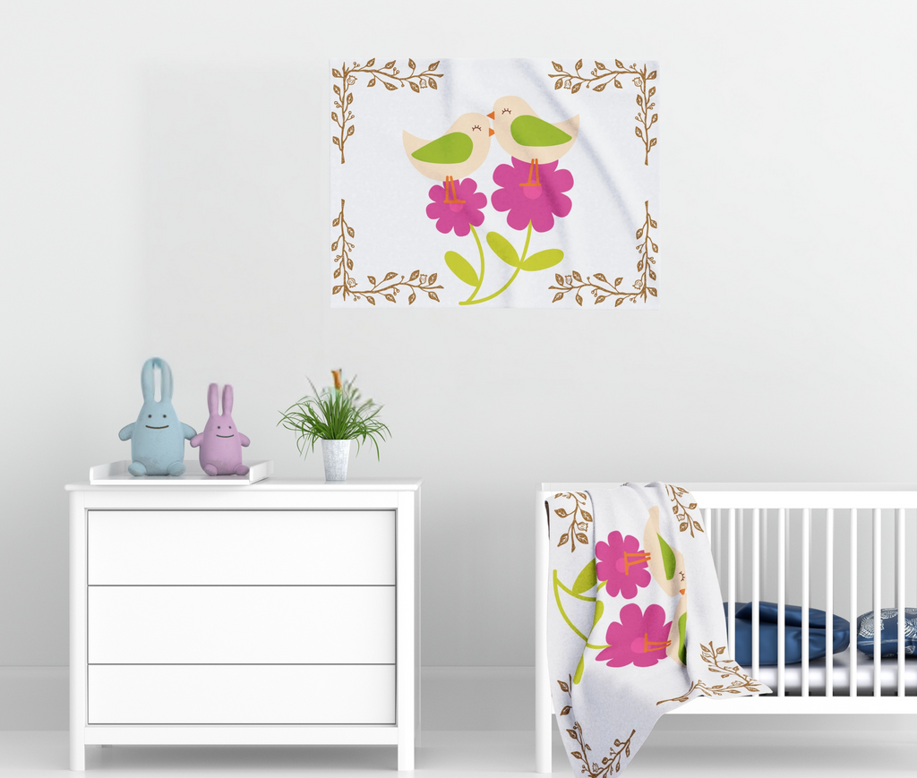 Baby Blanket Birds and Flowers Arctic Fleece
