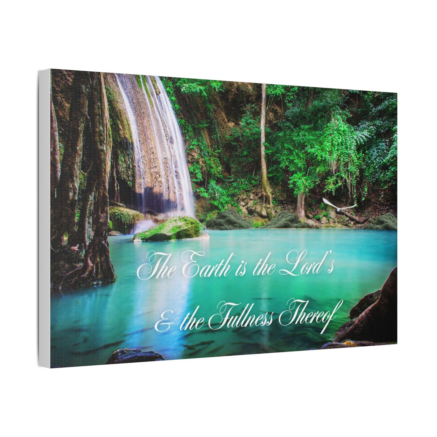 Satin Stretched Canvas – “The Earth is the Lord’s & the Fullness Thereof” Waterfall Wall Art