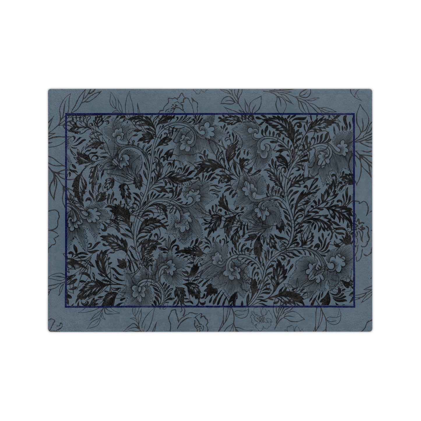 Blue Floral Velveteen Blanket — Plush Microfiber Throw with Vintage Botanical Pattern