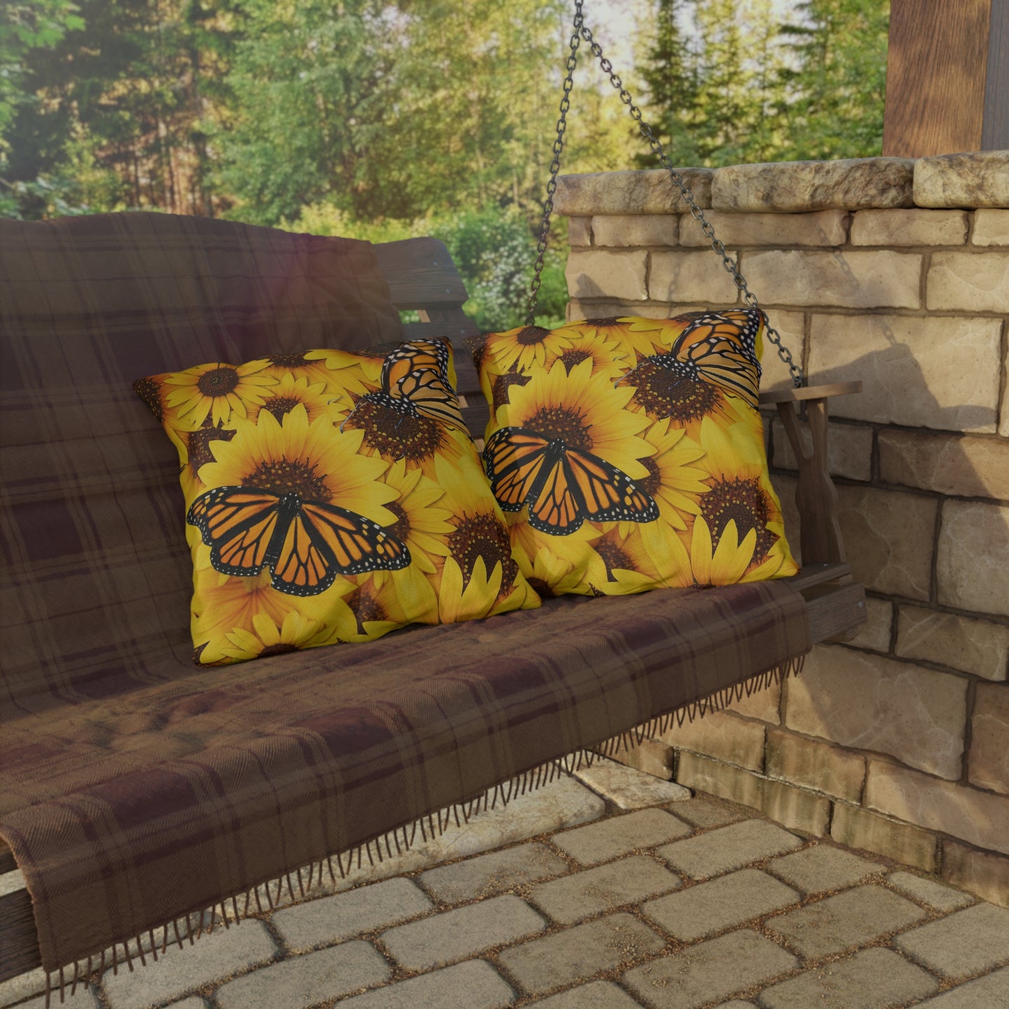 Butterflies and Sunflowers Colorful Outdoor Pillow