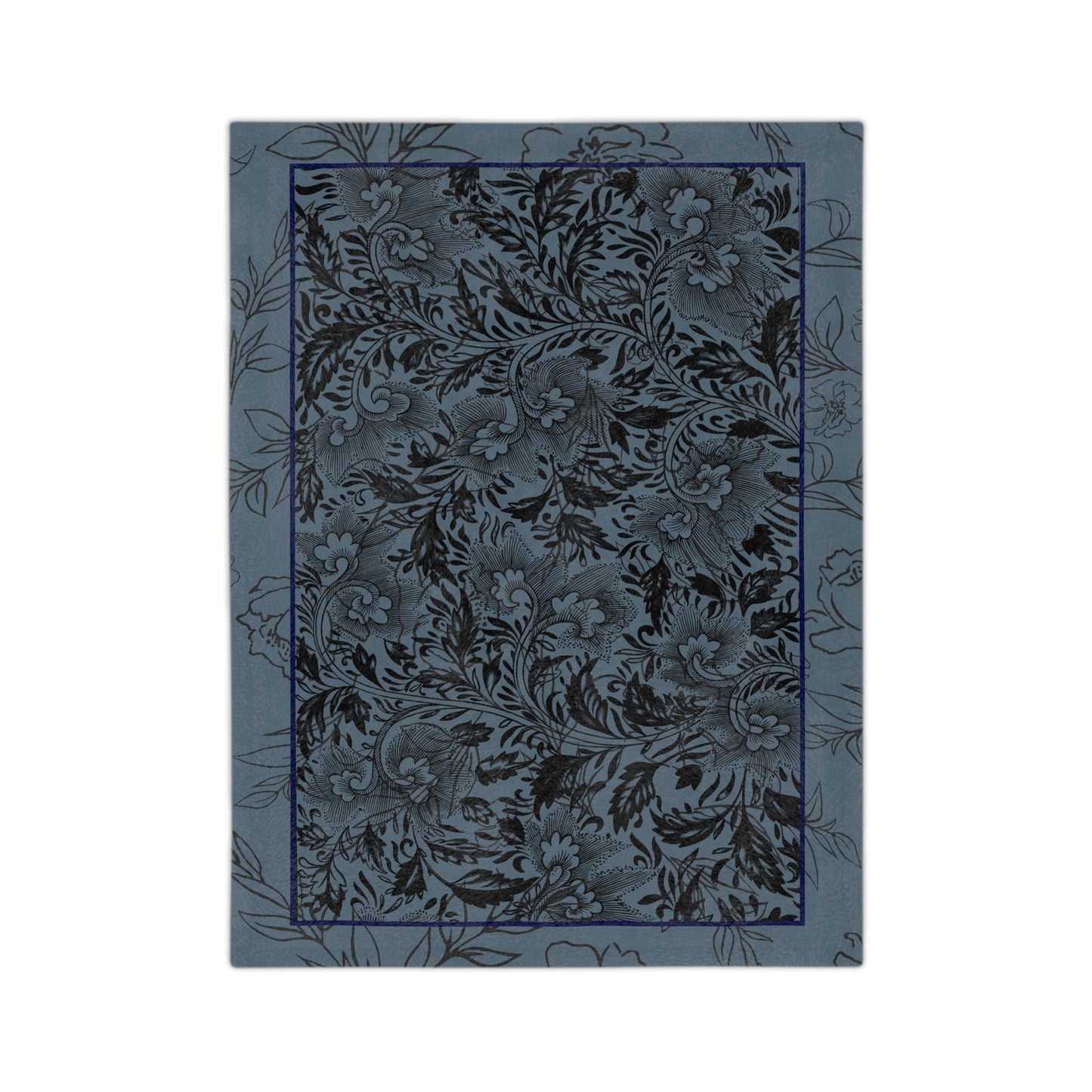 Blue Floral Velveteen Blanket — Plush Microfiber Throw with Vintage Botanical Pattern
