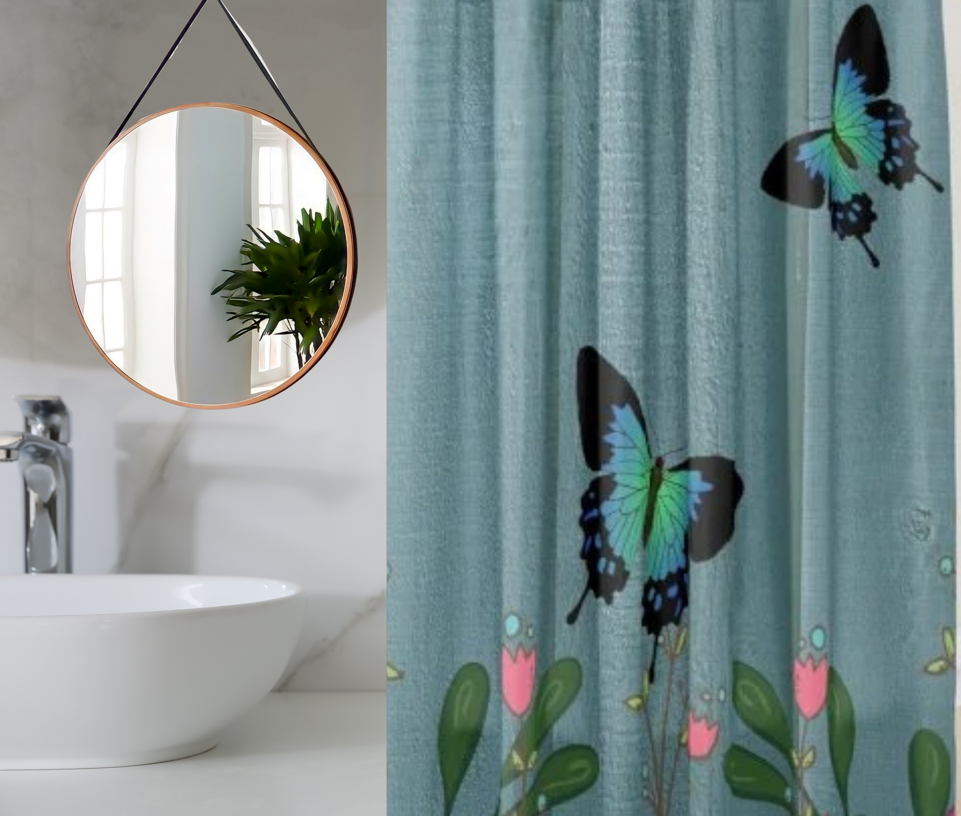 Shower Curtain-Butterflies on the Garden Wall