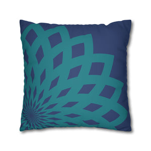 Square Pillow-Contemporary Large Print Blue and Teal