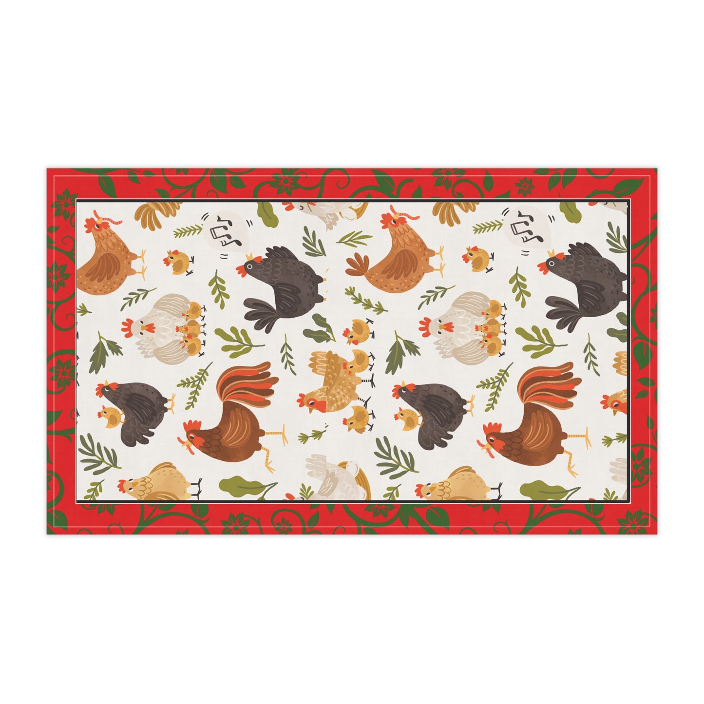 Country Chickens Tea Towel — Farmhouse Rooster & Hen Kitchen Towel=Perfect for All Seasons