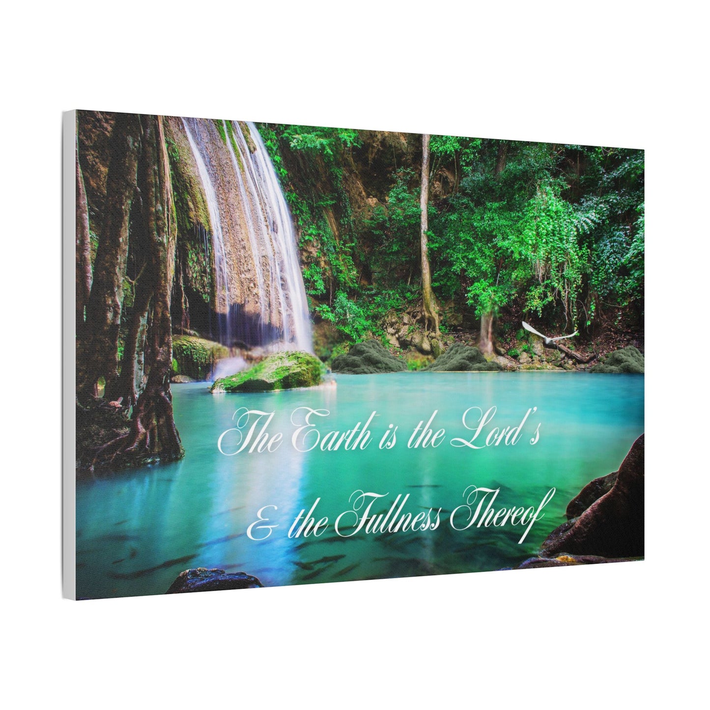 Satin Stretched Canvas – “The Earth is the Lord’s & the Fullness Thereof” Waterfall Wall Art