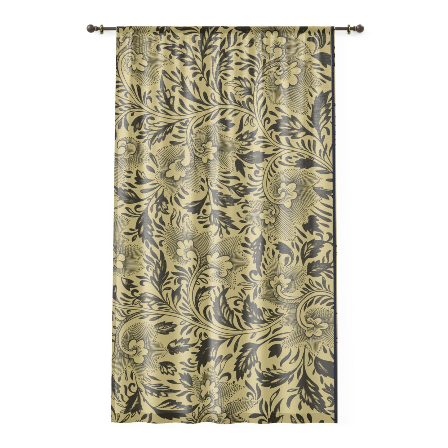 Damask Floral Window Curtain – Vintage Gold & Charcoal Sheer Drapery
