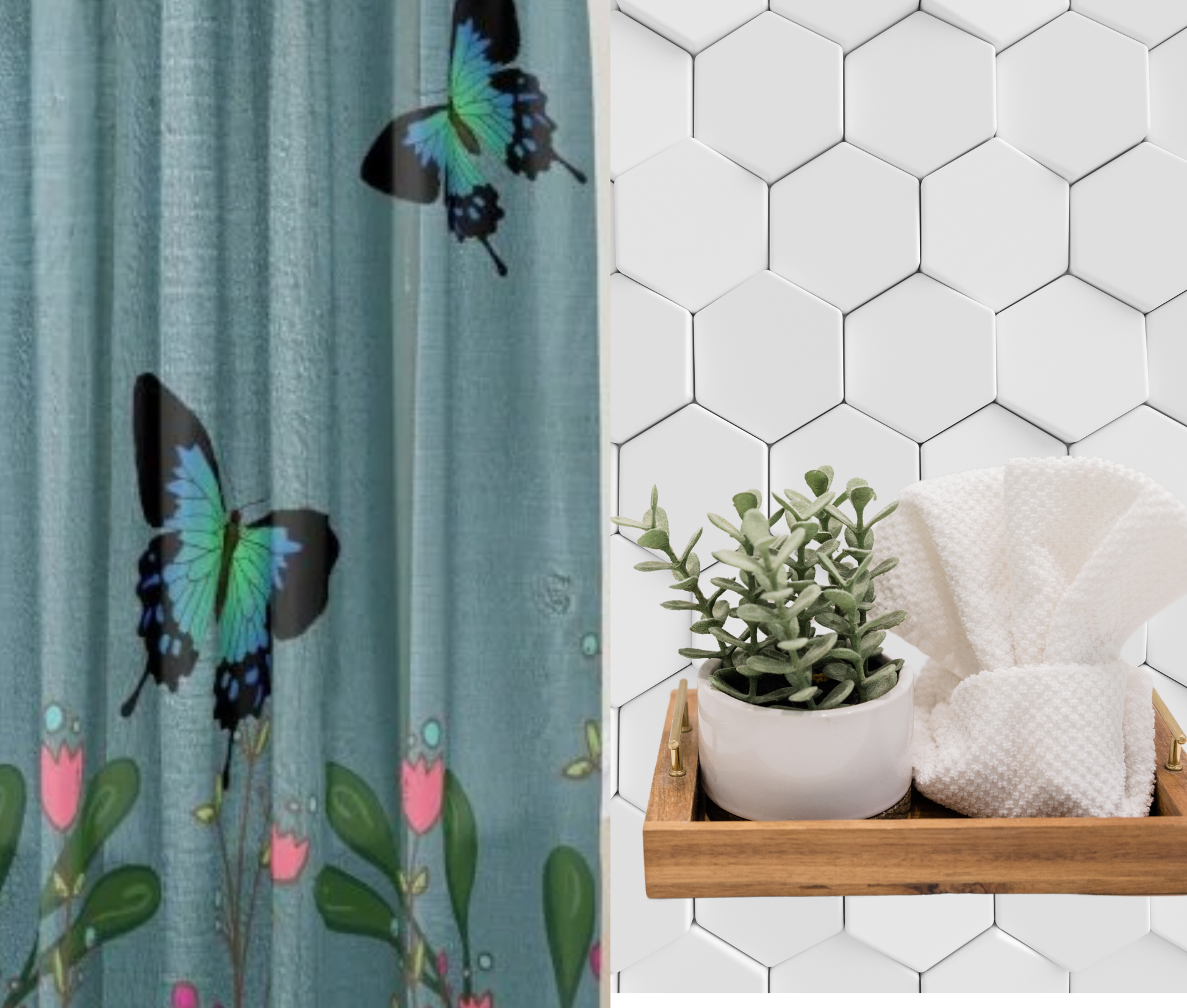 Shower Curtain-Butterflies on the Garden Wall