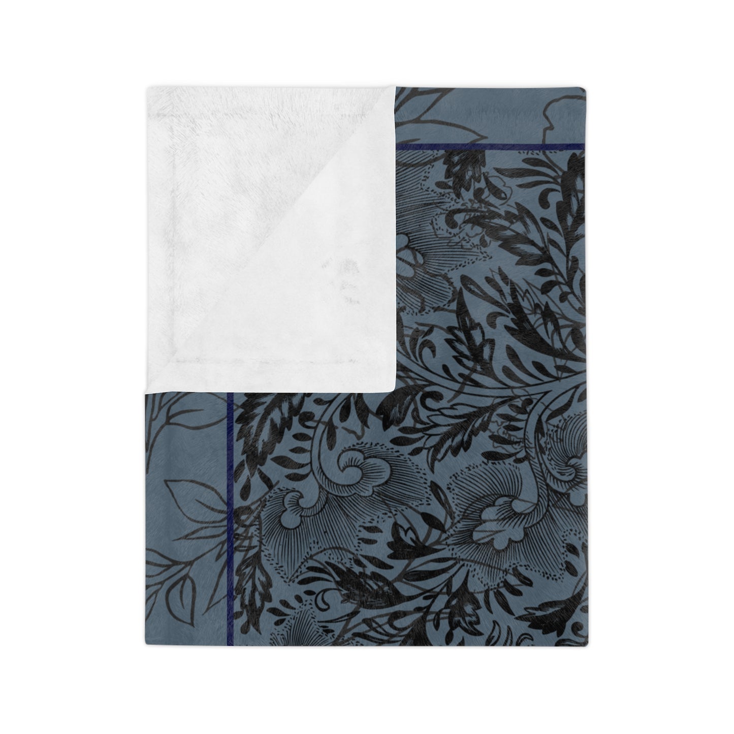 Blue Floral Velveteen Blanket — Plush Microfiber Throw with Vintage Botanical Pattern