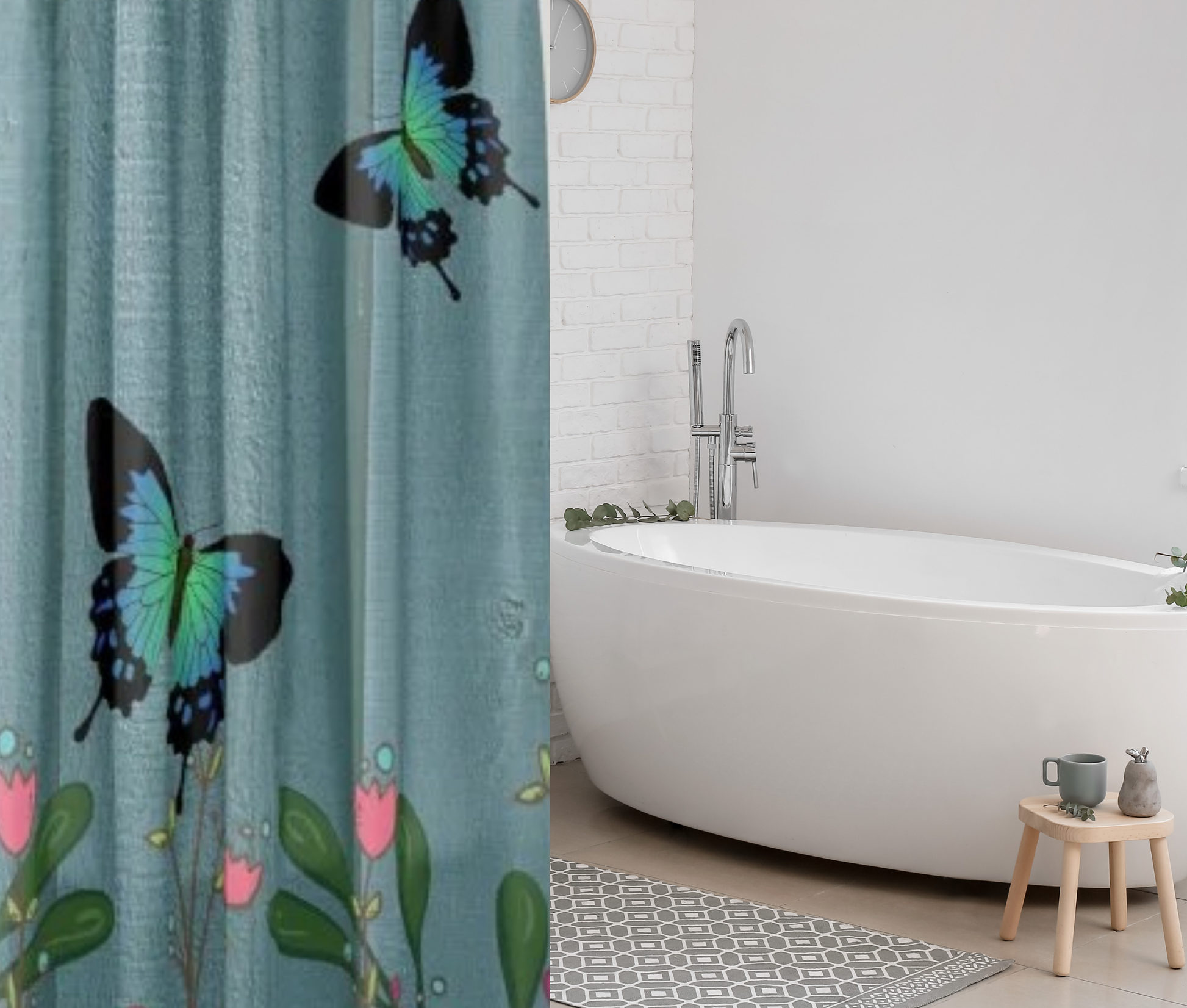 Shower Curtain-Butterflies on the Garden Wall