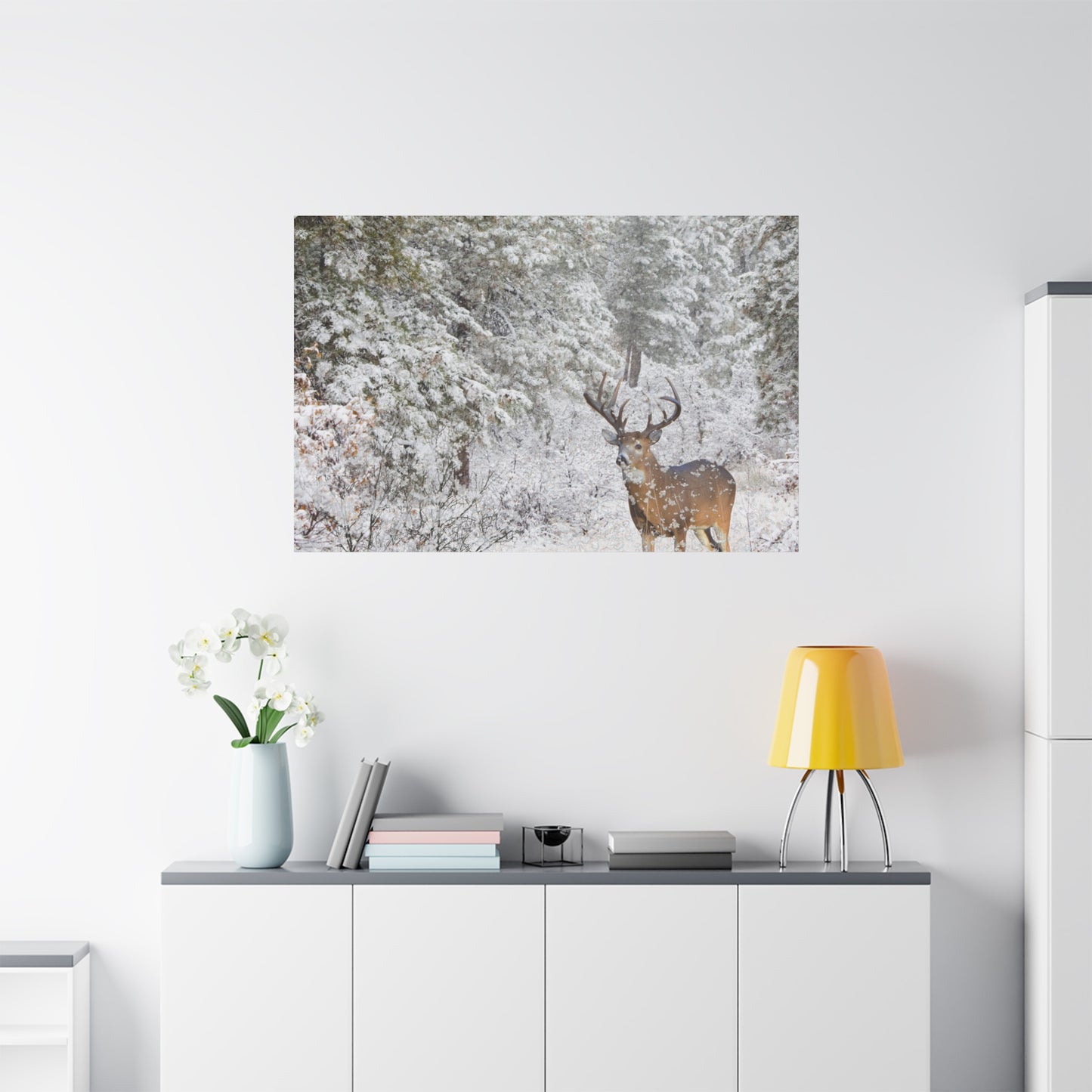 Winter Deer Canvas Wall Art – Snowy Buck Nature Print