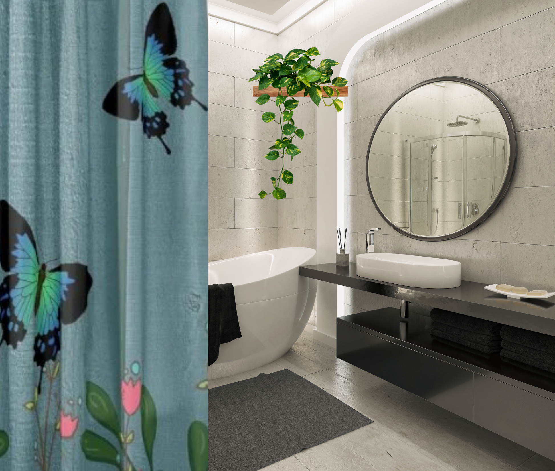 Shower Curtain-Butterflies on the Garden Wall