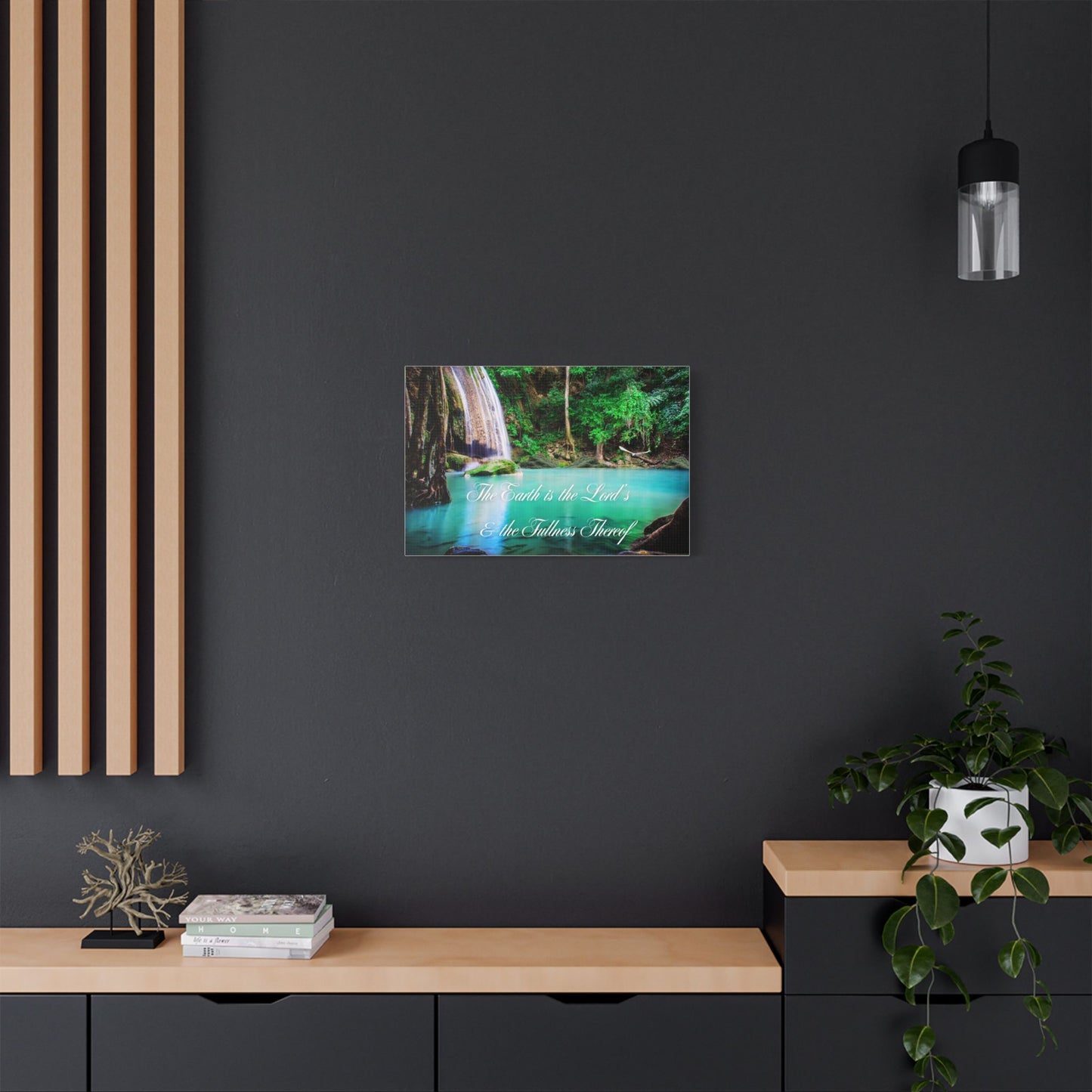 Satin Stretched Canvas – “The Earth is the Lord’s & the Fullness Thereof” Waterfall Wall Art