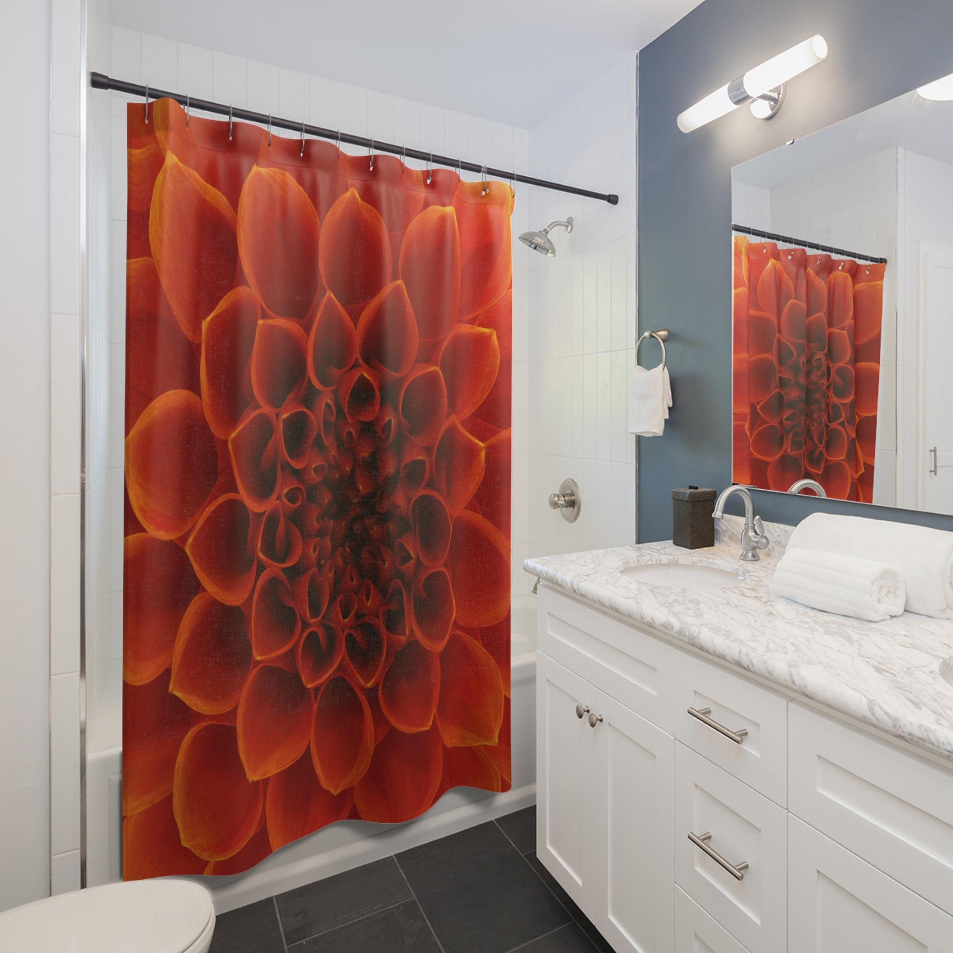 Shower Curtain-Contemporary Orange Floral