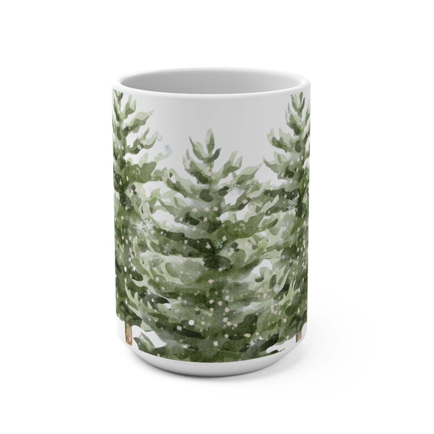 Winter Deer Mug — 15oz Holiday Pine Forest Ceramic Cup for Tea or Coffee- Part of the Winter Series