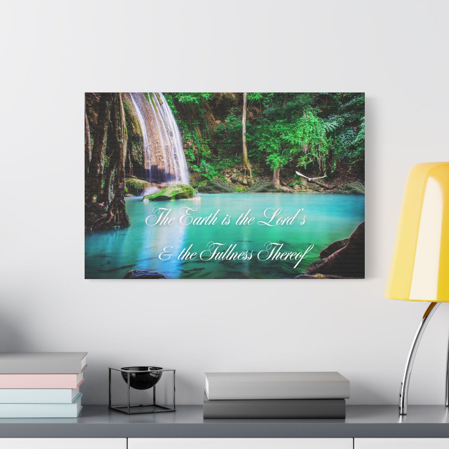 Satin Stretched Canvas – “The Earth is the Lord’s & the Fullness Thereof” Waterfall Wall Art