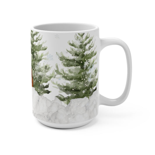 15oz Winter Bear Mug — Cute Woodland Bear in Snowy Pine Trees, Holiday Hot Cocoa Cup-Part of Winter Series
