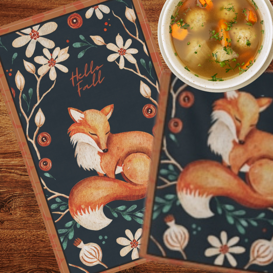set of two shown on a wood counter with a bowl of stew