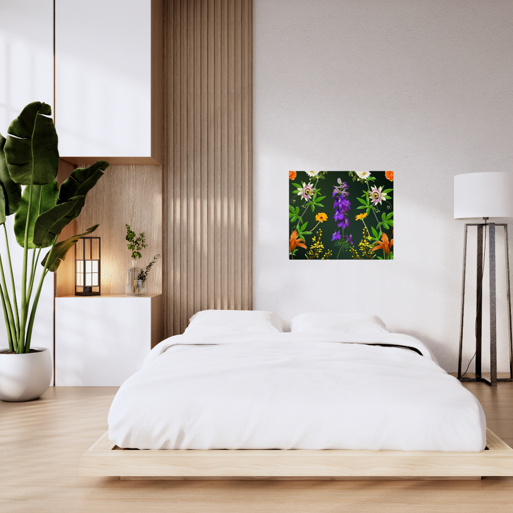 Botanical Beauty Canvas Print Shown in a contemporary bedroom 