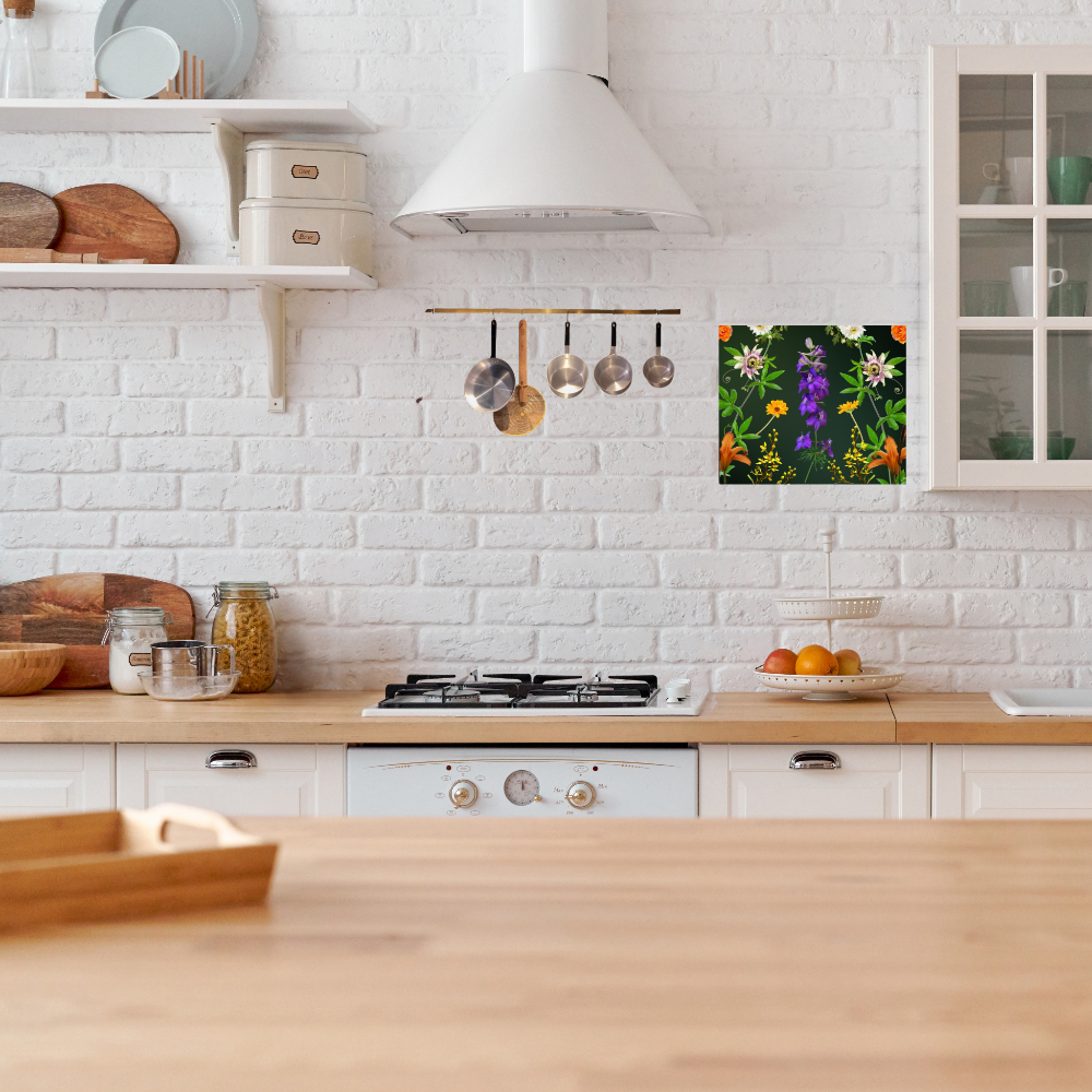 Botanical Beauty Canvas Print Shown in a farmhouse style kitchen