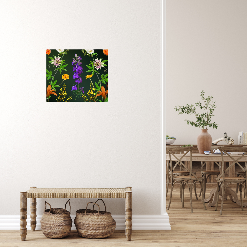 Botanical Beauty Canvas Print Shown in an entry to a dining room
