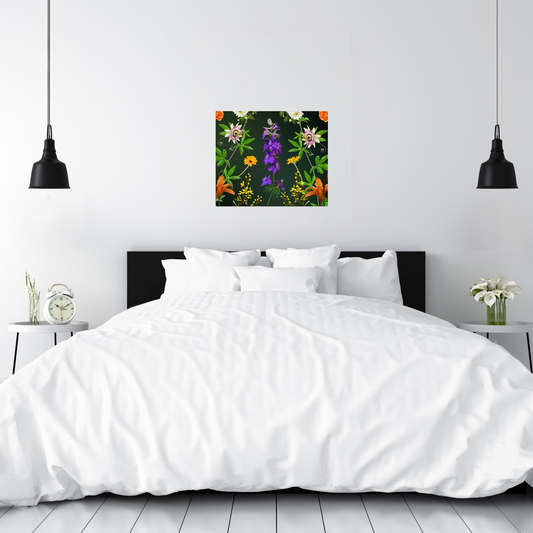 Botanical Beauty  Canvas Print Shown in a modern black and white bedroom