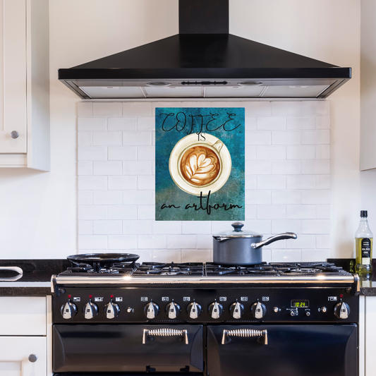 shown with a modern black range and range hood