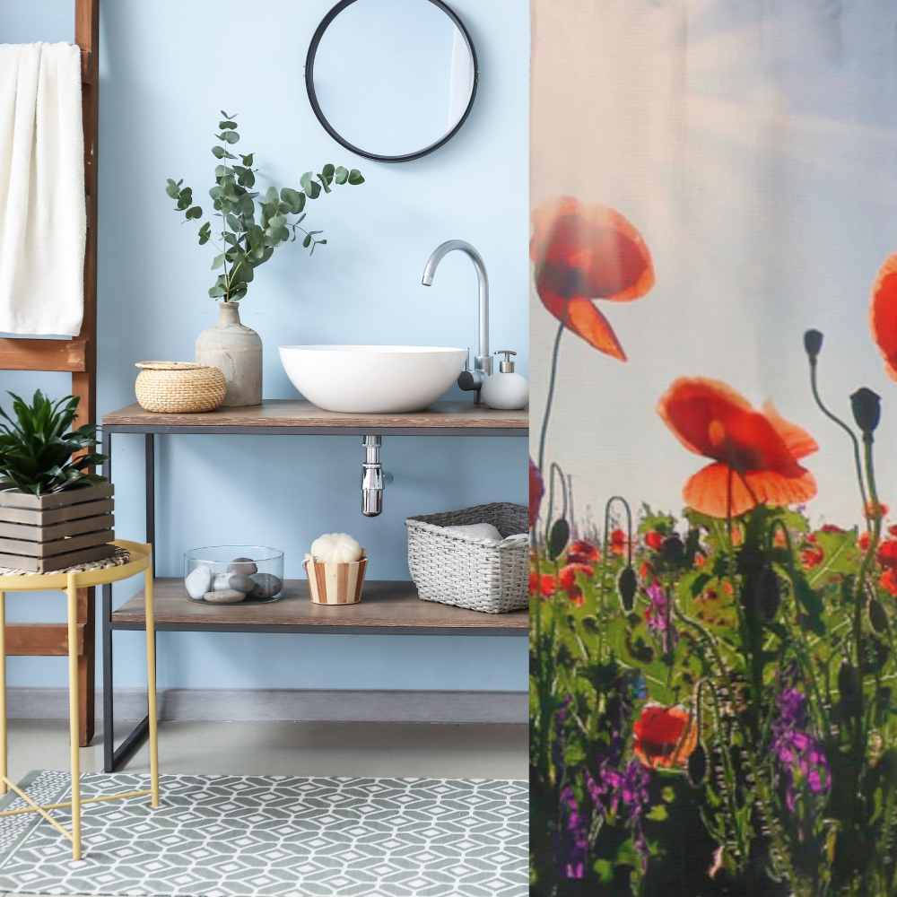 shown in a modern light blue bathroom