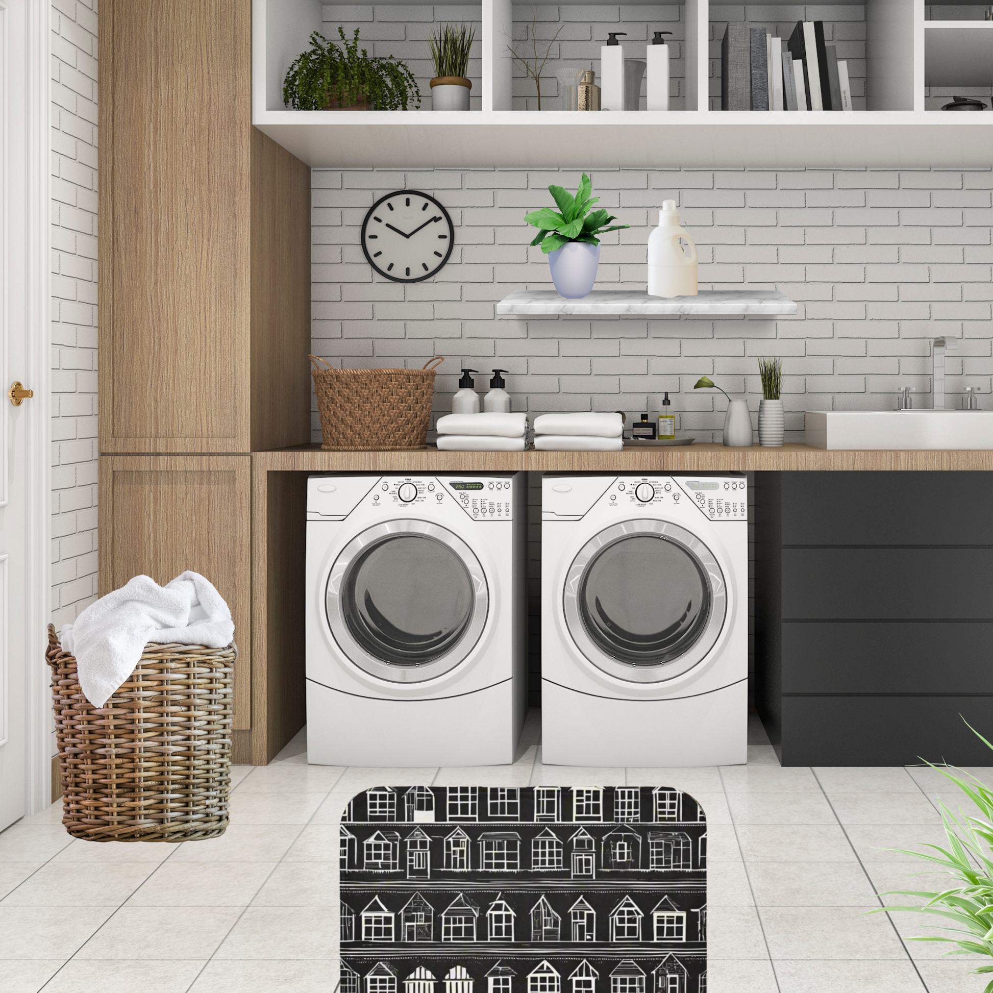 shown in a cozy modern laundry room.