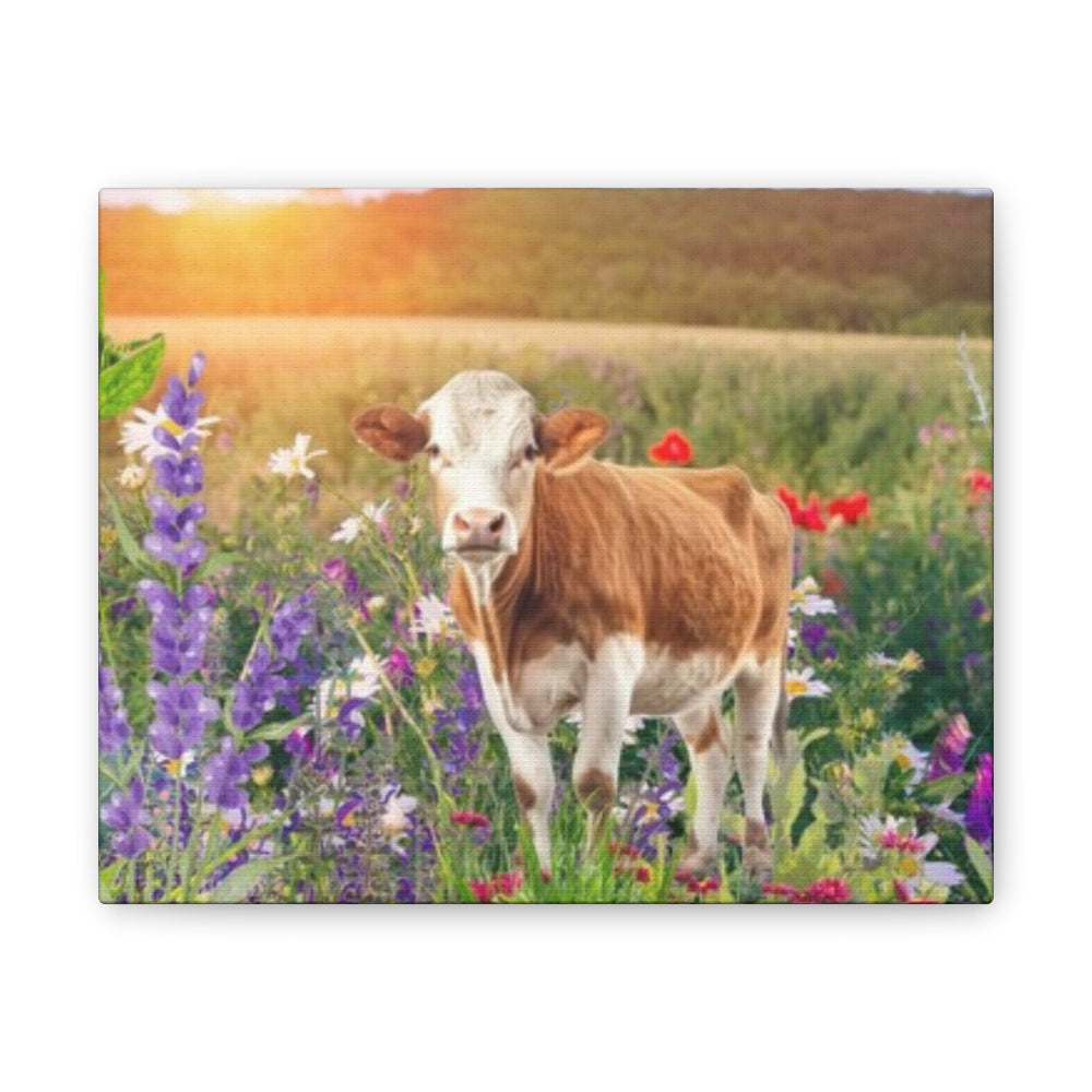 Floral Bovine Canvas Print shown on a plain white background