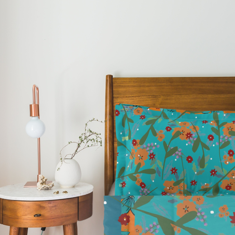 Vibrant Floral Comforter shown in a modern farmhouse style bedroom