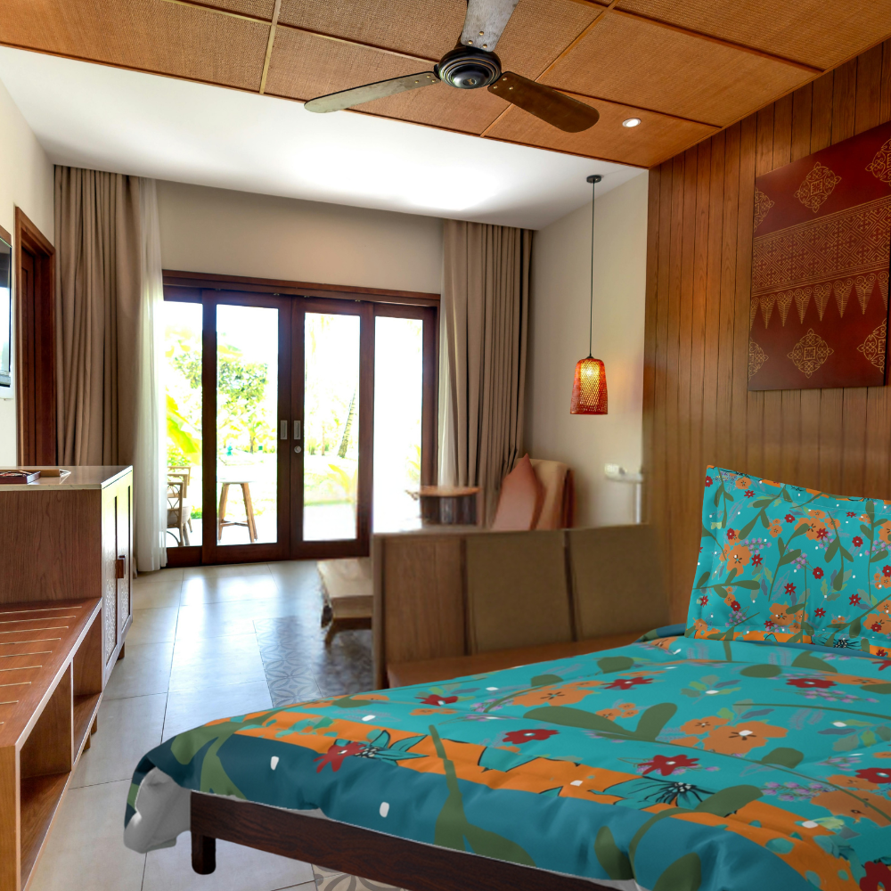 Vibrant Floral Comforter shown in a cozy bedroom