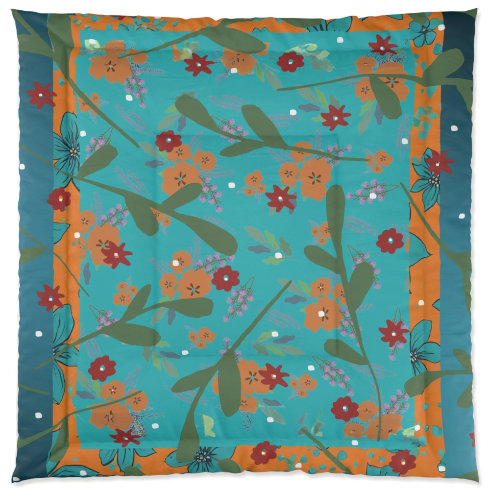 Vibrant Floral Comforter King Size shown in detail on a white background