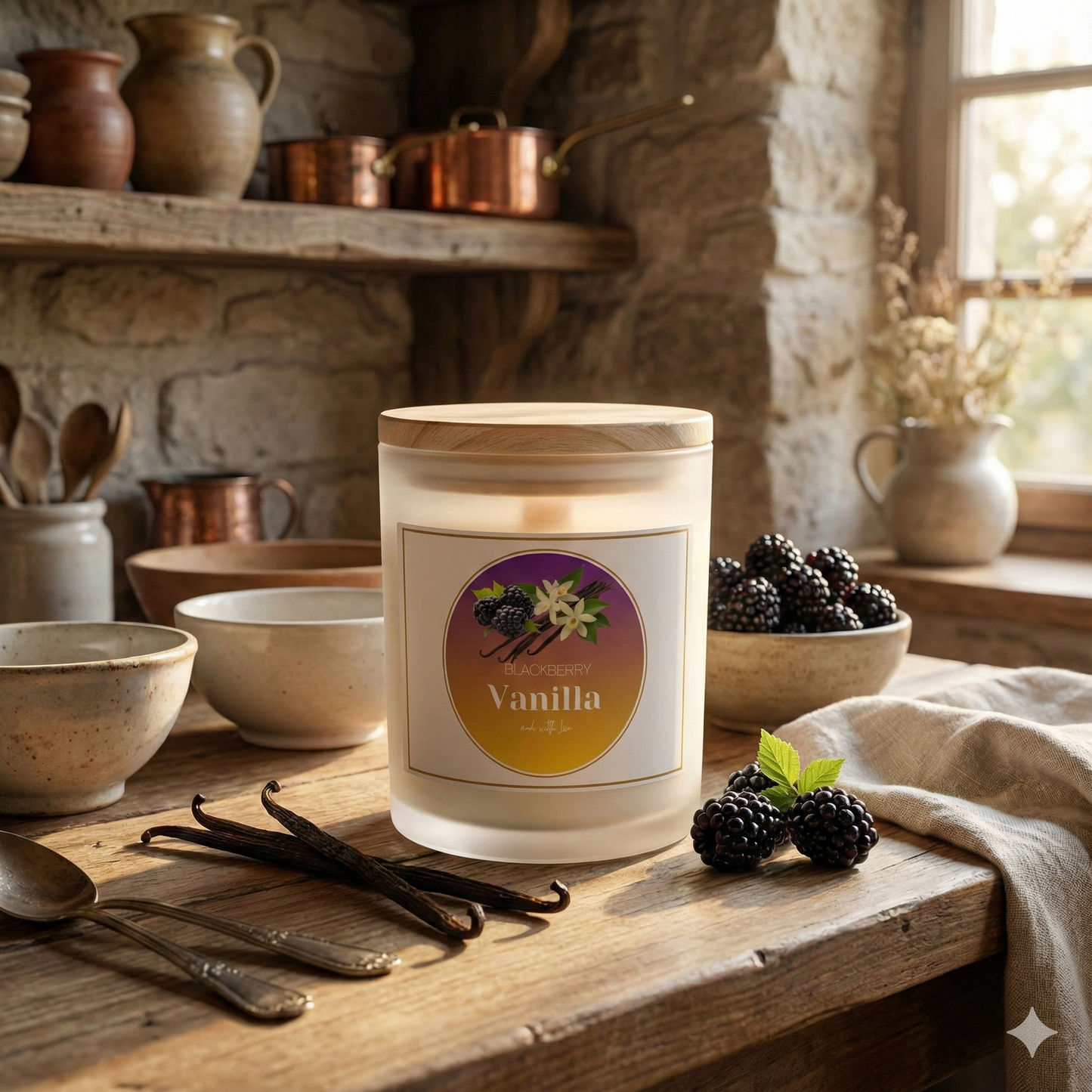 Blackberry Vanilla Frosted Glass Candle — 11 oz Premium Designer Scented Candle