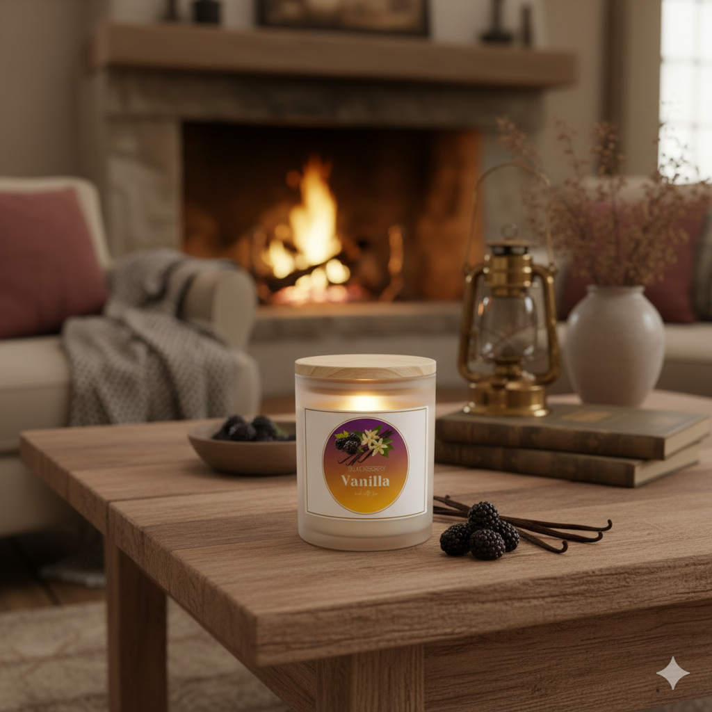 Blackberry Vanilla Frosted Glass Candle — 11 oz Premium Designer Scented Candle