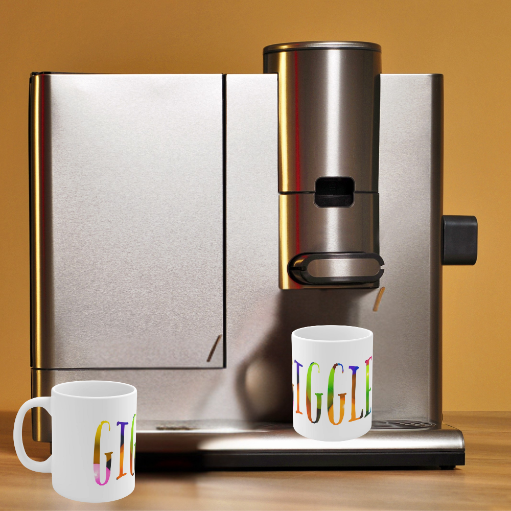 Giggle mug shown in coffeemaker