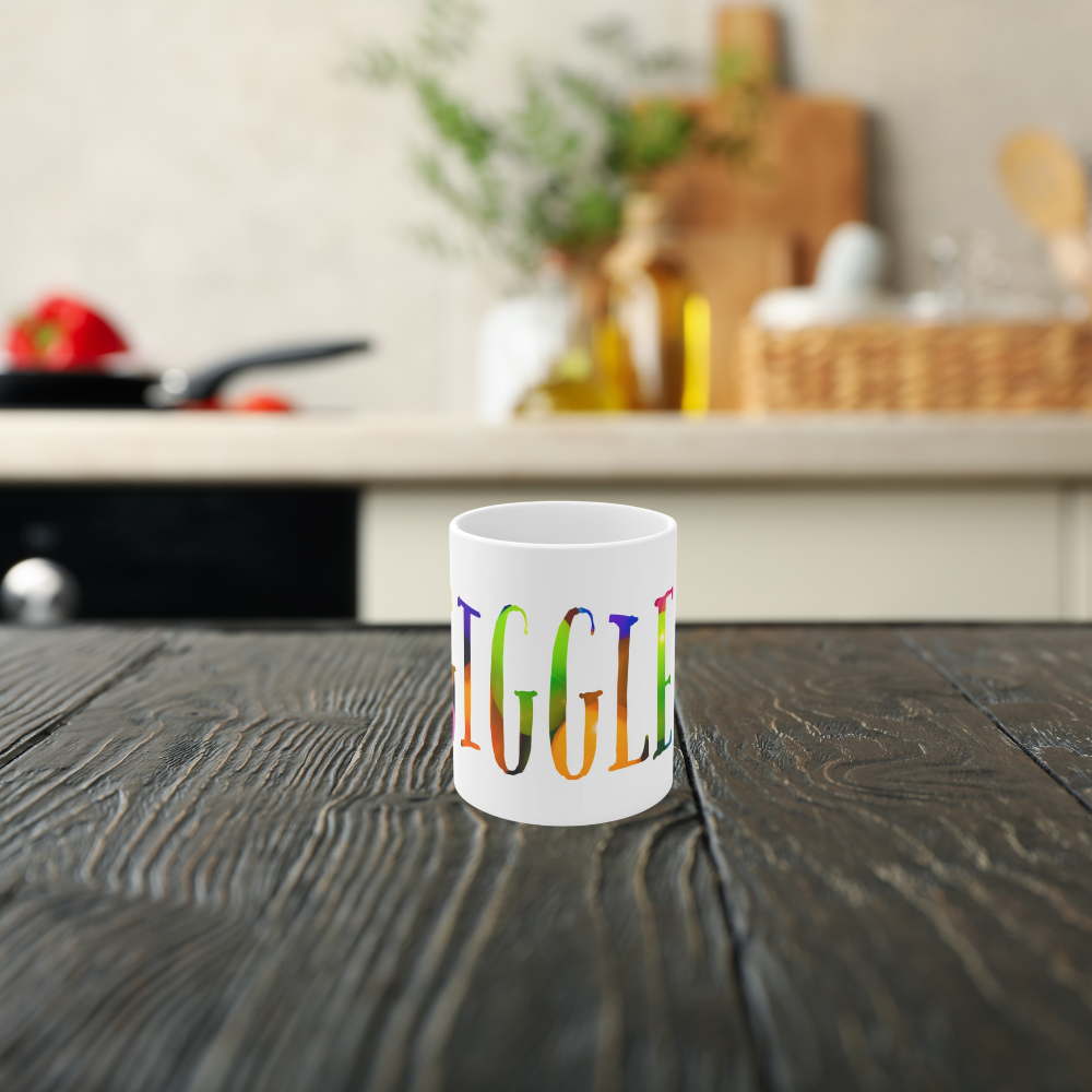 brightly colored giggle cup shown n a kitchen