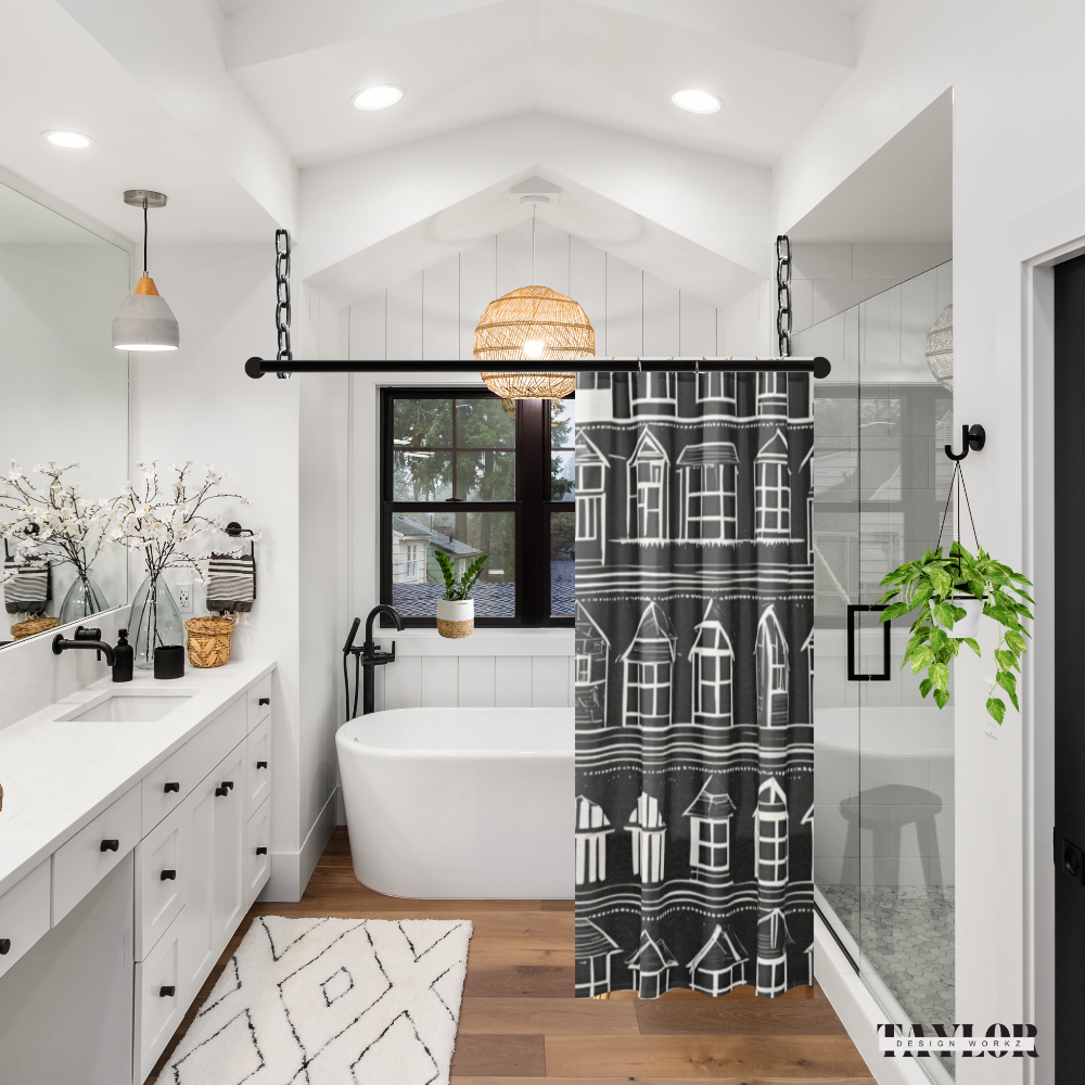 shown in a modern farmhouse style bathroom