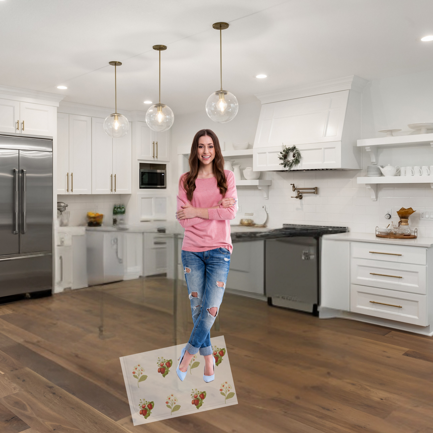 shown with a woman in a modern kitchen