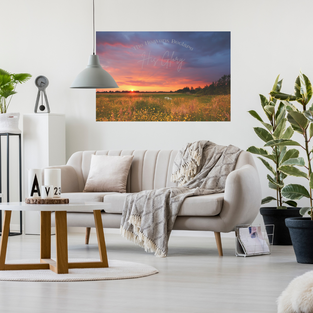 Wall Decor- The heavens declare his glory shown in a modern, comfy living room