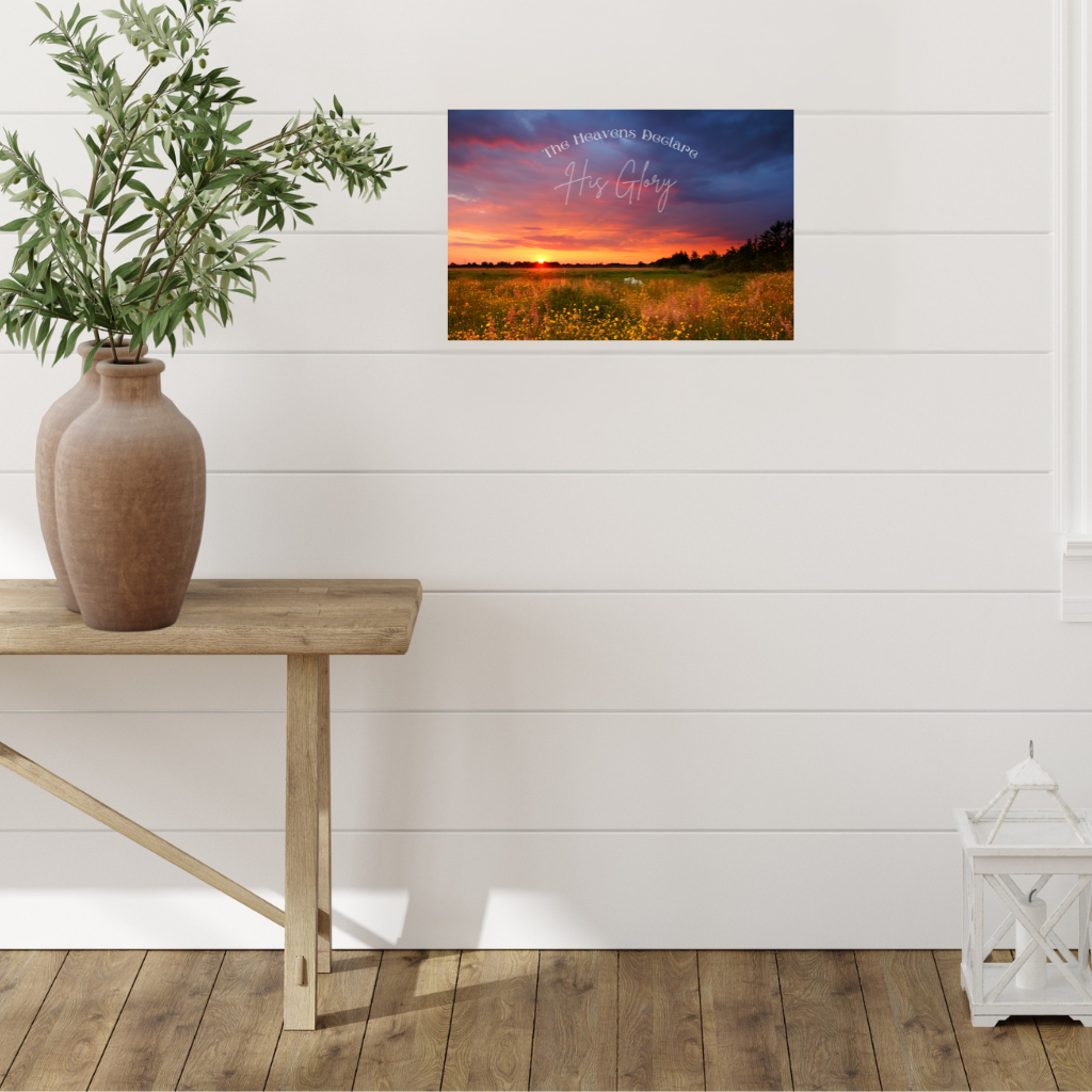 Faith Based wall art The Heavens Declare shown in an entryway