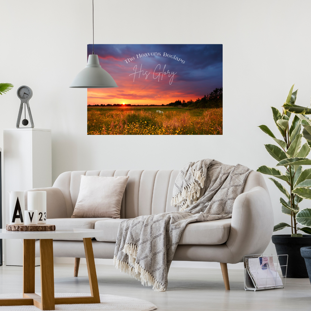 Faith Based wall art The Heavens Declare shown in a comfy living room