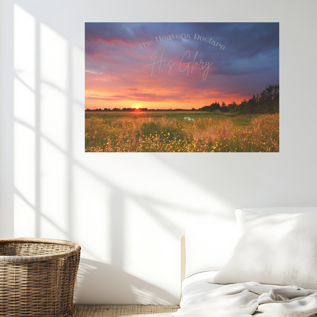 Wall Decor- The heavens declare his glory shown in a bright white bedroom