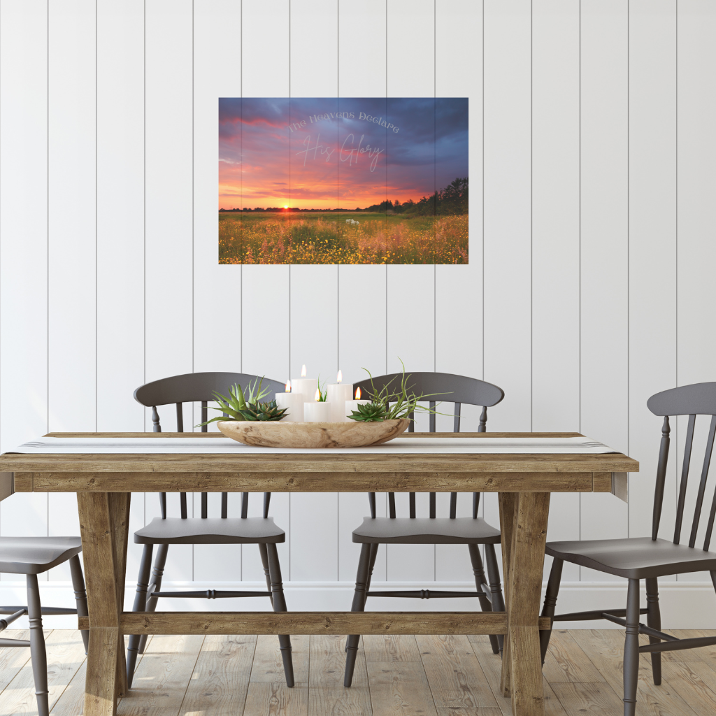 Wall Decor- The heavens declare his glory shown in a modern farmhouse dining area