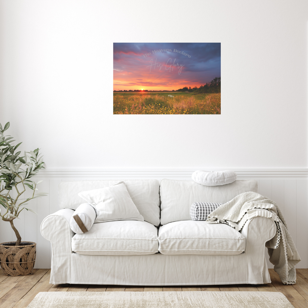 Wall Decor- The heavens declare his glory shown in a modern white living room